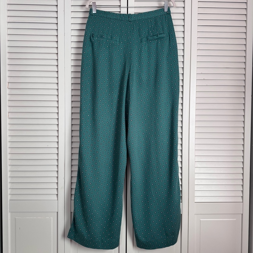 & Other Stories High Rise Wide Leg Retro Printed Green Pants Trousers Size 8 - Picture 8 of 11